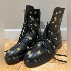 Stuart Weitzman Mckenzee Embroidered Leather Combat Boots